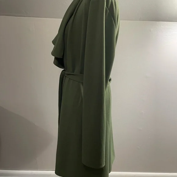 Olive Green Open Front Trench Coat - Picture 4 of 6